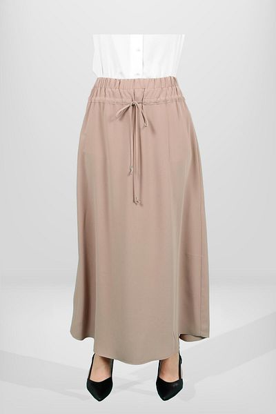Beyza Stone Colored Gathered Skirt with Elastic Waist 4170