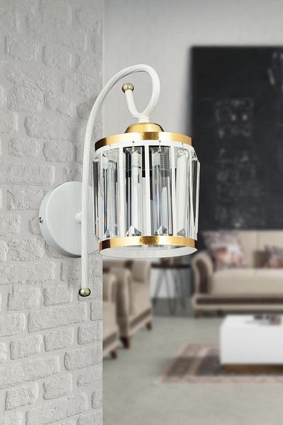 SONSUZ AYDINLATMA&AVİZE Tower White Crystal Stone Yellow Stripe Cylinder Down Facing Modern Sconce