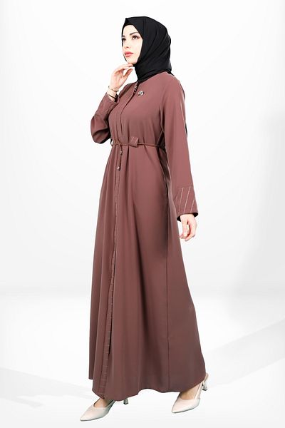 Beyza Καφέ Χρώμα Φεράζ με φερμουάρ και ριγέ ζώνη 3925 - Πλαϊνές τσέπες