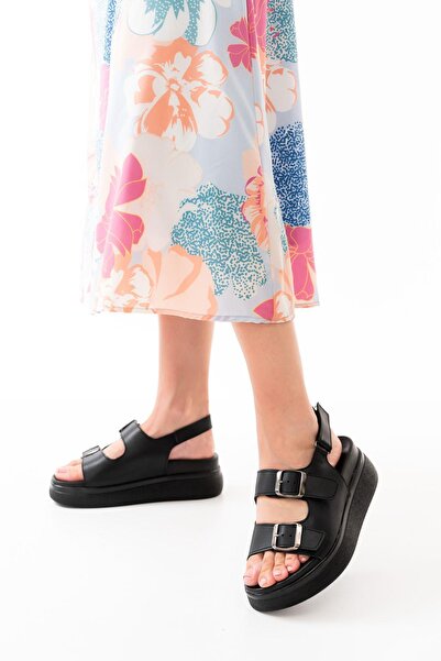 Aymood 24422-1185 Black Women's Sandals - Wedge Heel