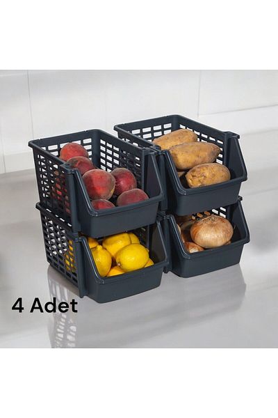 Nesto Home Set of 4 Bathroom and Kitchen Organizer Addable Multi-Purpose Multi-Purpose Shelf