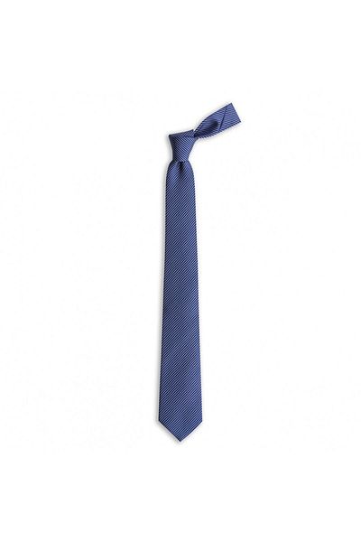 1001 Kravat Navy Blue White Striped 7 cm Wide Silk Tie