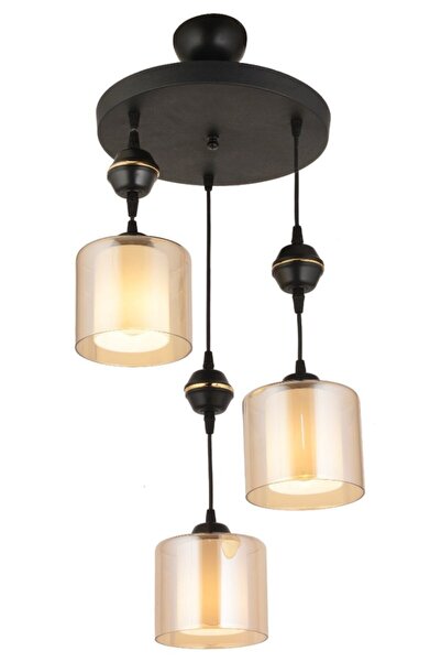 Genel Markalar Sarkıt Tepsi 2'li Siyah Çift Cam Modern Aşağı Bakan Avize