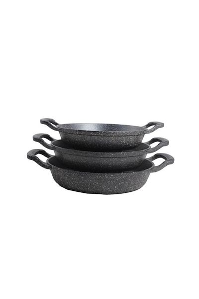 Blueeslife Essenso Set of 3 Cast Black Granite Sahan Pan 22cm-20cm-18cm