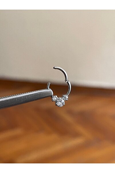 Rupen Kraft 316 L Cerrahi Çelik 3 Taş  Detaylı Halka Kıkırdak Helix Tragus Pi...