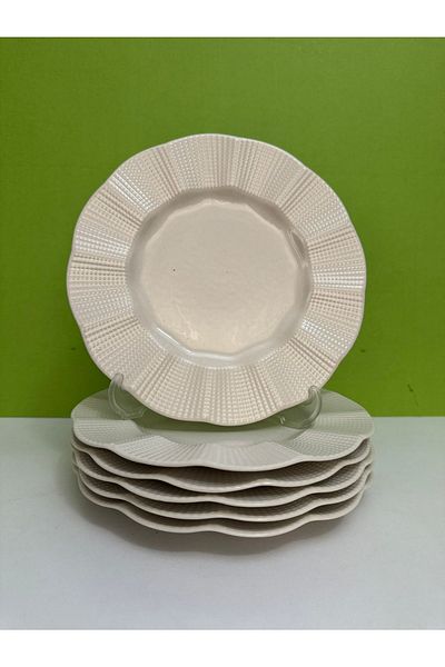 Kütahya Porselen Milena Series Porcelain 21 cm Cream Dessert Plate 6 Pieces