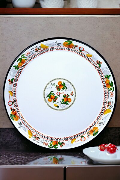 İnci Emaye رقم 50 أدوات مائدة من المينا، صينية تقديم الطعام، طاولة أرضية من الزنك ~ 48 سم