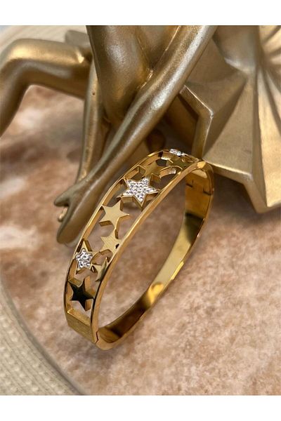 G Sport POLO Gold Colored Star Detailed Steel Handcuff Bracelet