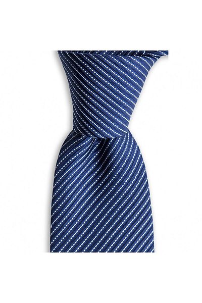 1001 Kravat Navy Blue White Striped 7 cm Wide Silk Tie