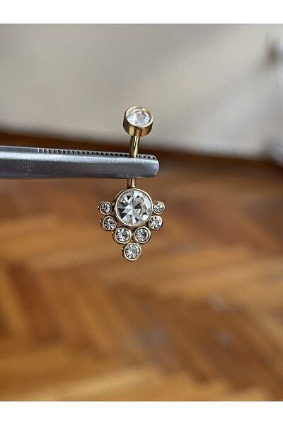 Rupen Kraft 316 L Cerrahi Çelik Gümüş Rengi Yuvarlak Zirkon Taşlı Model Göbek Piercingi