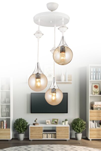 Genel Markalar Sarkıt Tepsi Beyaz 3'lü Bal Glop Camlı Krom Aşağı Bakan Lüks A...