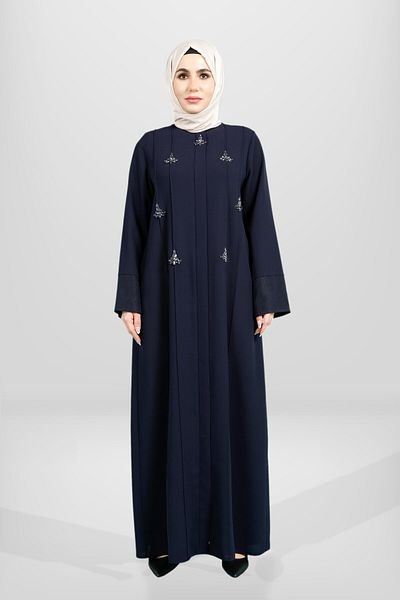 Beyza Μπλε ναυτικό φερμουάρ, πέτρινα αξεσουάρ, πλαϊνές τσέπες Ferace 3976