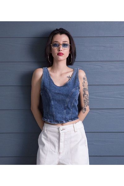 Kutaf Back Detailed Jean Bustier