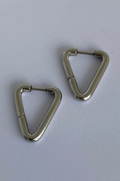 TAKIŞTIR Silver Color Steel Triangle Earrings (Pair)