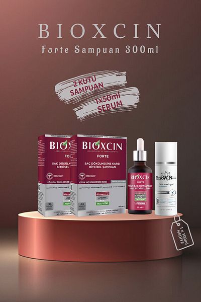 Bioxcin Forte Shampoo - 300ML 2 Pieces Hair Types + 50ml Serum + Gel Gift Set