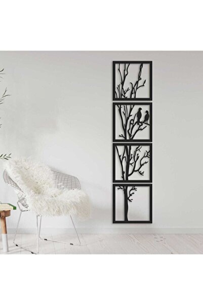 SEPET42 Duvar Süsü Ağaç Dalı Kuşlu Tablo 4 Parça Set 104x25 Cm