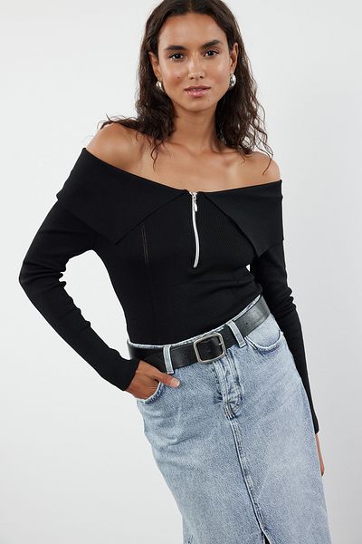 Trendyol Collection Turndown Collar Black Knitwear Sweater - TWOAW25KZ00134