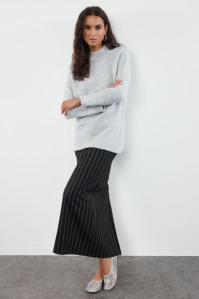 Trendyol Collection Gray Stand Collar Seamless Soft Knitwear Sweater - Twoaw25Kz00048