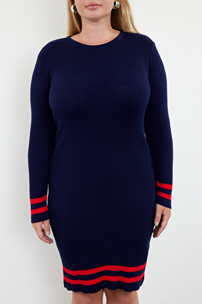Trendyol Curve Φόρεμα πλεκτό με λεπτομέρεια Navy Blue Stripe TBBAW24AH00019