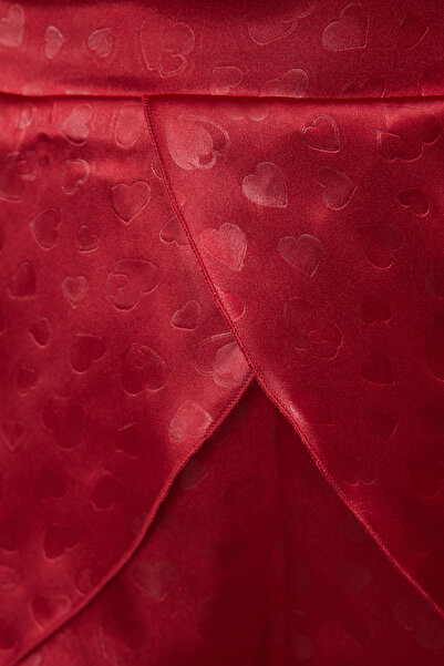 Trendyol Collection Burgundy Satin Heart Rope Suspender Shorts Woven Pajamas Set Thmss23Pt00097