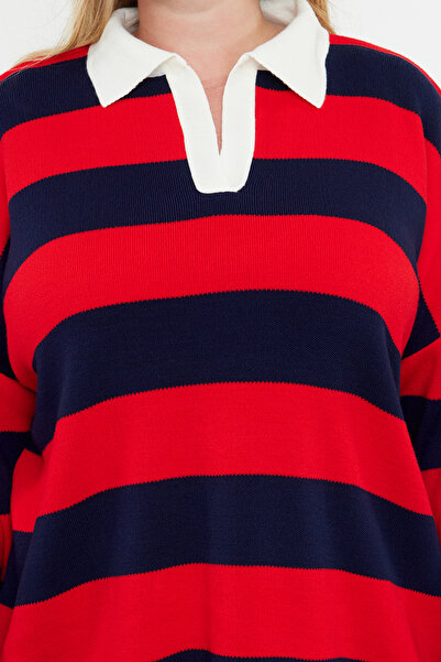 Trendyol Curve Pruhovaný barevný pletený svetr s pololímečkem - TBBAW23AN00045