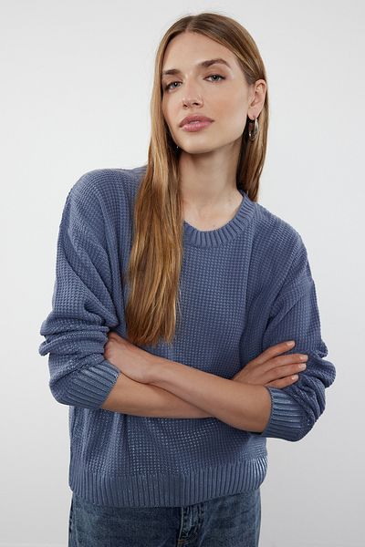 Trendyol Collection Pulover tricotat cu imprimeu folie albastră TWOAW24KZ00969