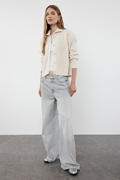 Trendyol Collection Polo Neck Ecru Knitwear Cardigan - TWOAW25HI00018