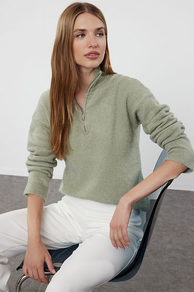 Trendyol Collection Pulover din lână cu fermoar mentă - guler vertical TWOAW25KZ00044