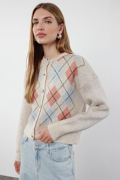 Trendyol Collection Diamond Patterned Soft Textured Knitwear Cardigan - Jacket Look Twoaw25Hi00022