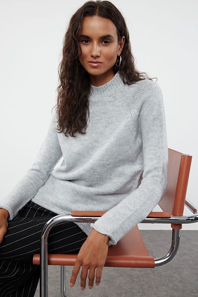 Trendyol Collection Gray Stand Collar Seamless Soft Knitwear Sweater - Twoaw25Kz00048