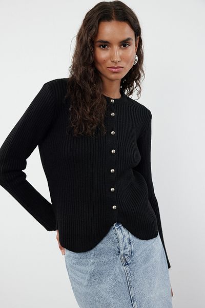 Trendyol Collection Crew Neck Černý pletený Cardigan - vzhled bundy Twoaw25Hi00172