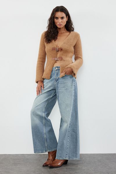 Trendyol Collection Nerzfarbener Pelzstrick-Cardigan – TWOAW25HI00112