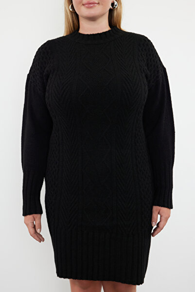 Trendyol Curve Crew nyakú fekete kötöttáru ruha - kötött részlet TBBAW25AH00036