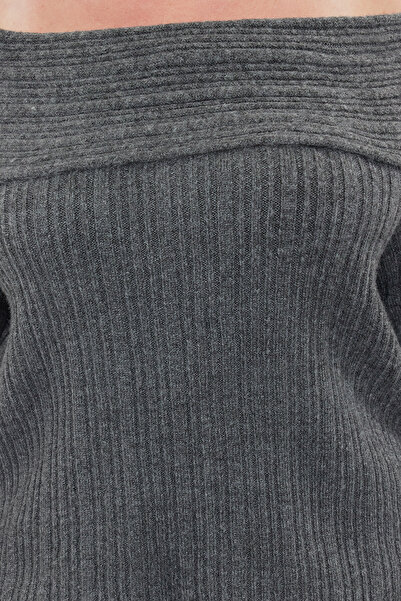 Trendyol Curve Carmen Collar Corded Knitwear Set - Anthracite TBBAW25CP00001