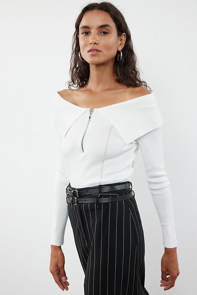 Trendyol Collection Turndown Collar Ecru Knitwear Svetr - TWOAW25KZ00134