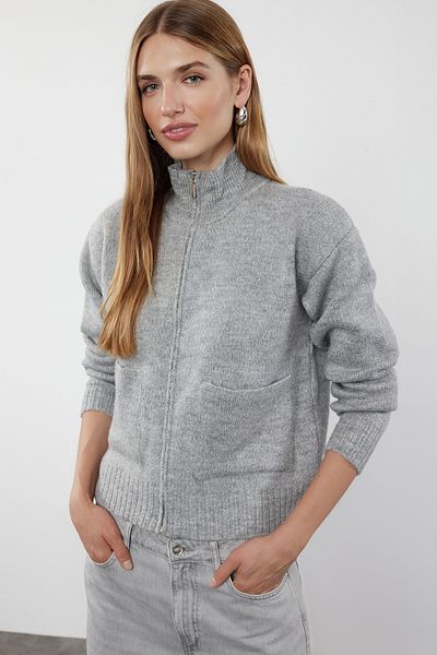 Trendyol Collection Soft Textured Gray Knitwear Cardigan - Zippered, TWOAW25HI00019