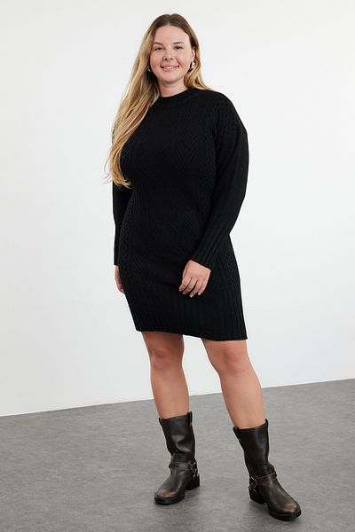Trendyol Curve Μαύρο πλεκτό φόρεμα Crew Neck - Πλεκτή λεπτομέρεια TBBAW25AH00036