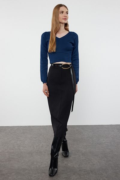 Trendyol Collection Sötétkék Knitwear Crop pulóver - Fűző Részletes TWOAW23KZ00346