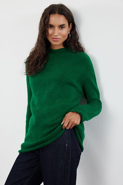 Trendyol Collection Pulover din tricot moale, fără sudură, cu guler vertical verde - TWOAW25KZ00048