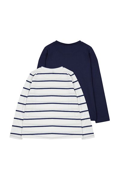 TRENDYOLKIDS Námořnická modrá pruhy-Navy Blue Plain 2'li Unisex Sada dvou bavlněných pletených triček TKDAW25TS00000