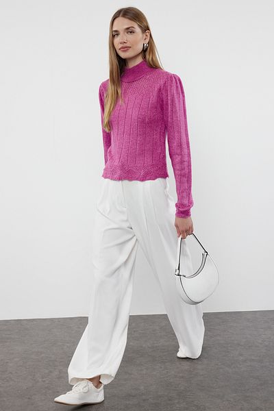 Trendyol Collection Pulover din tricotaje Dusty Rose cu guler vertical - Ajurat/Gauri TWOAW21KZ0034
