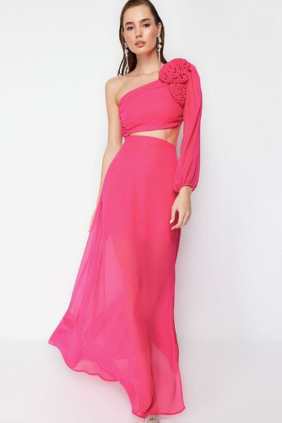 Trendyol Collection Fuschia Cut Chiffon Szerli Gece Ballagási ruha TPRSS23AE00077