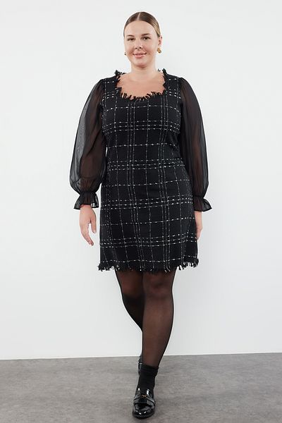 Trendyol Curve Black Tweed Dress TBBAW24AH00108