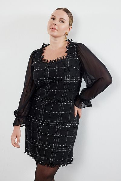 Trendyol Curve Black Tweed Dress TBBAW24AH00108