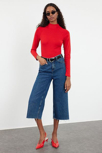 Trendyol Collection Κόκκινη πλεκτή μπλούζα με γιακά - Εφαρμογή στο σώμα, TWOAW25BZ00027