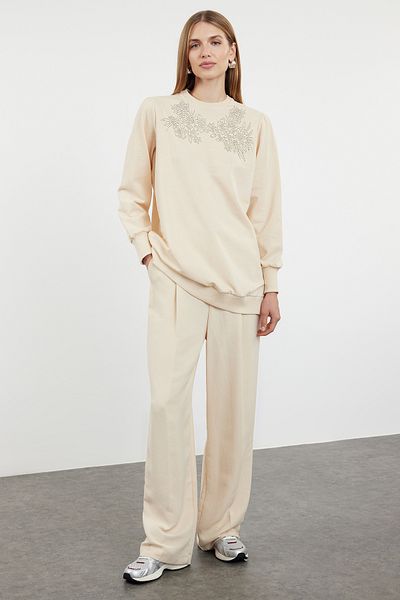 Trendyol Modest Übergroße Stricktunika mit Steindruck - TCTAW25UK00003