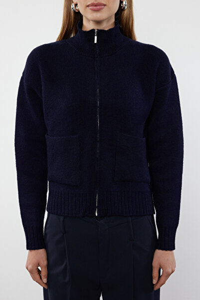 Trendyol Collection Sötétkék cipzáras puha kötöttáru kardigán - TWOAW25HI00019