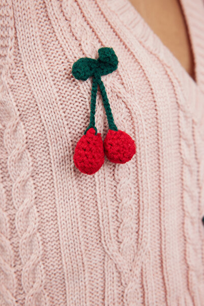 Trendyol Collection Fruit Patterned Pink Crop Knitwear Sweater - Twoaw25Sv00021