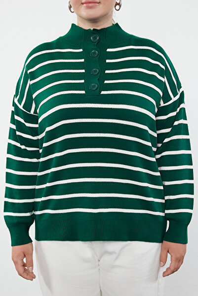 Trendyol Curve Colorful Green Striped Knitwear Sweater - TBBAW24AN00077