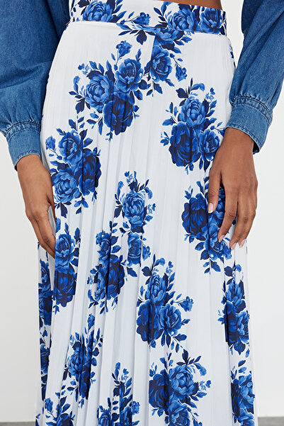 Trendyol Collection Темно-синя плісирована спідниця з візерунком Gul TWOSS24ET00264